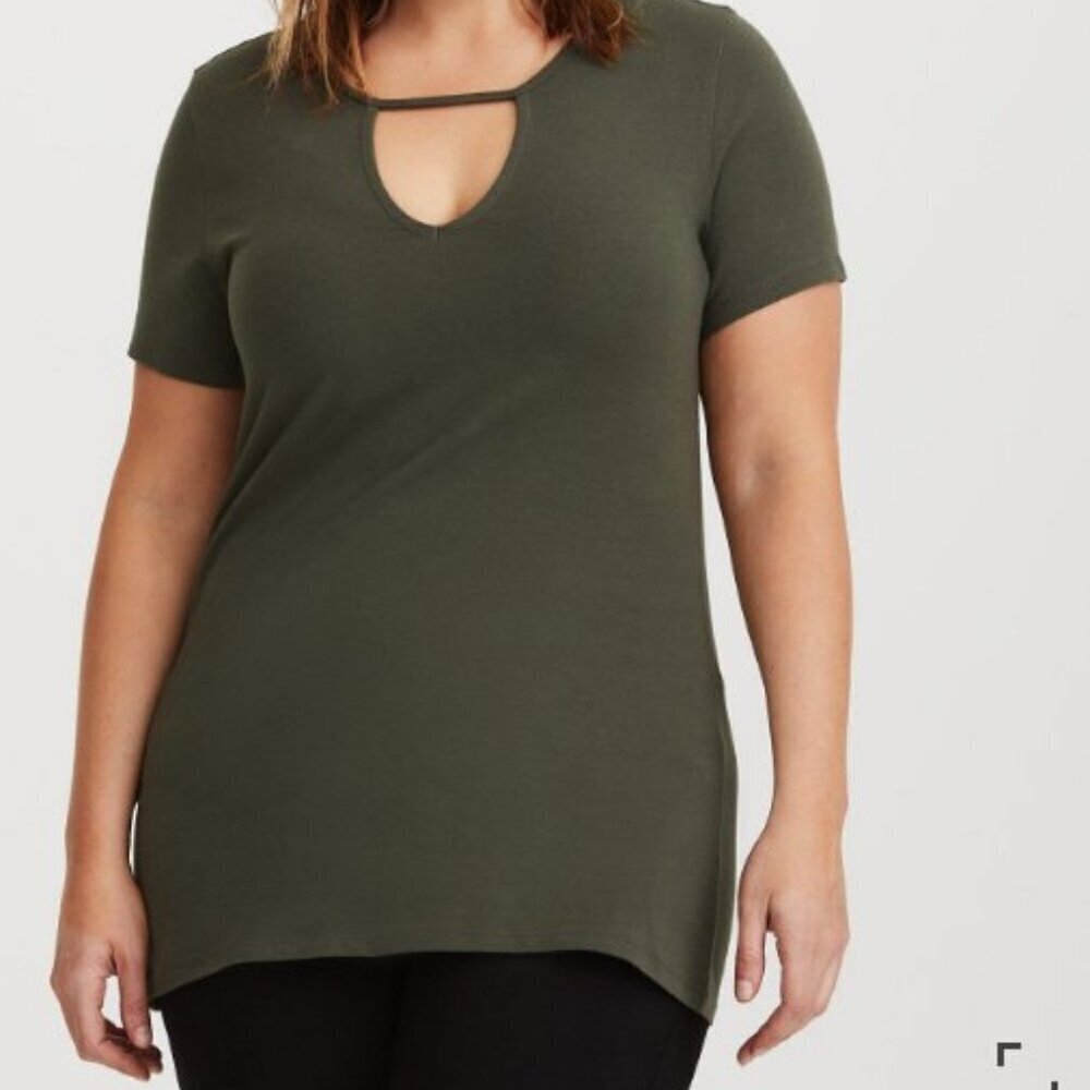 TORRID Foxy Crew Neck Keyhole Tee Olive Tee Size 1 - Picture 3 of 12